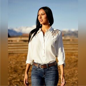 Ariat Chimayo Trujillo Button Down Embroidered Boho Western Shirt sz L